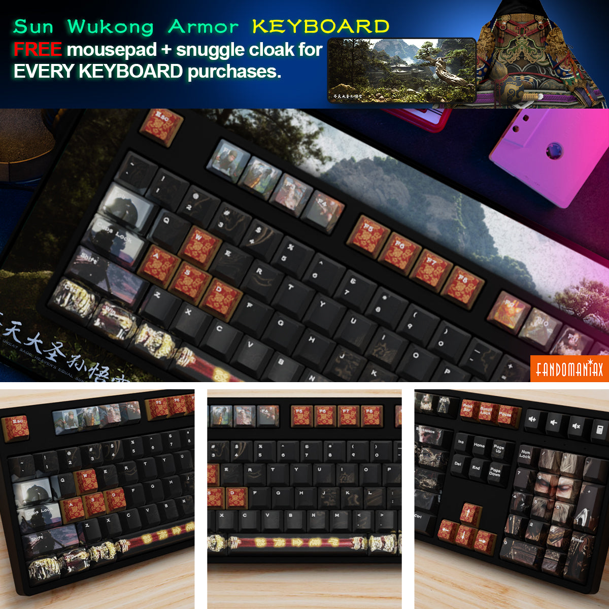 Sun Wukong Armor Keycap & Deskmat + Snuggle Cloak Bundle – Fandomaniax