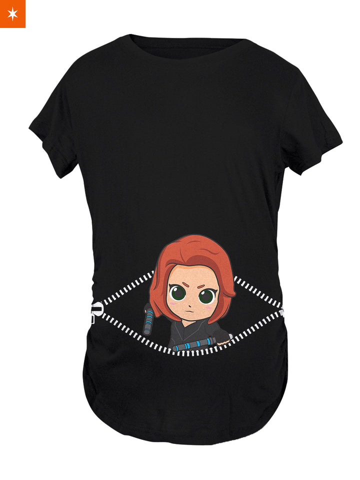 Fandomaniax - Baby Black Widow Peeking Maternity T-Shirt