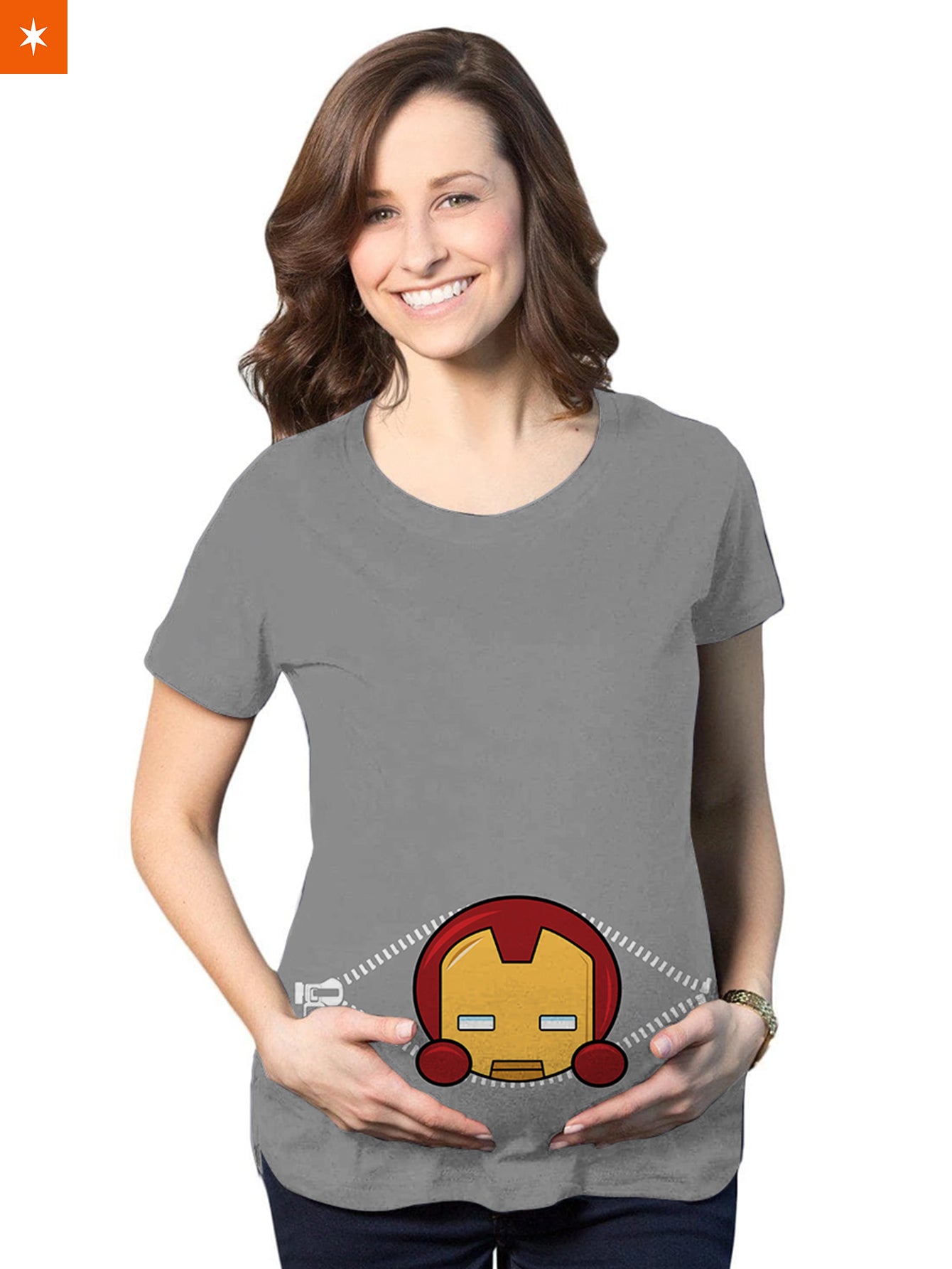 Fandomaniax - Baby Iron Man Peeking Maternity T-Shirt