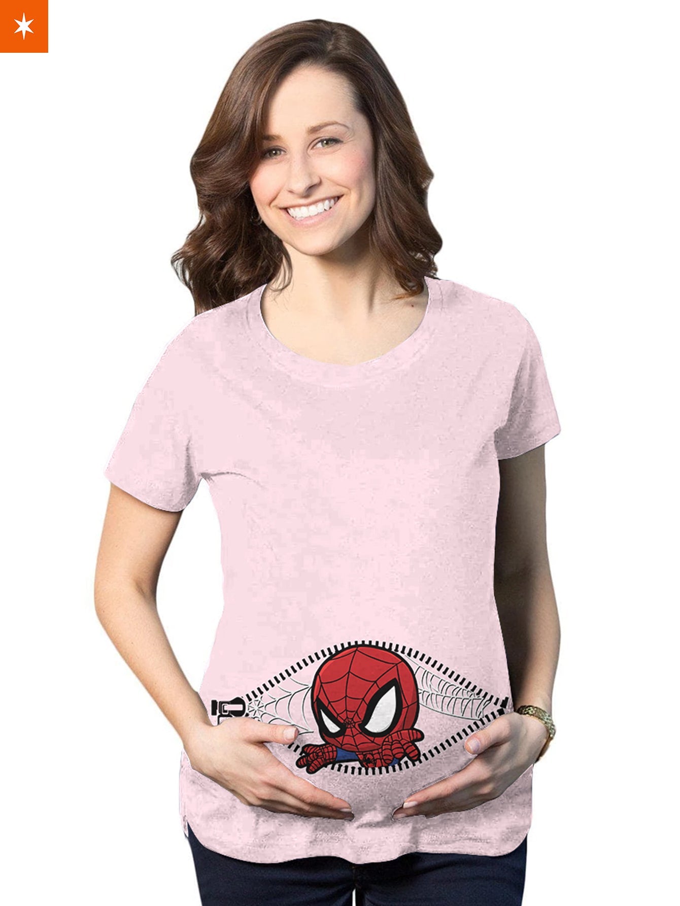 Fandomaniax - Baby Spiderman Peeking Maternity T-Shirt