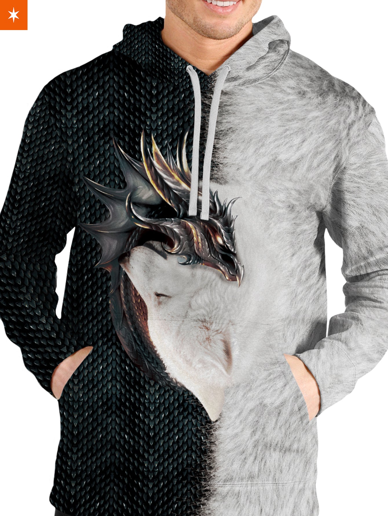 Fandomaniax - Dragon and Wolf Unisex Pullover Hoodie