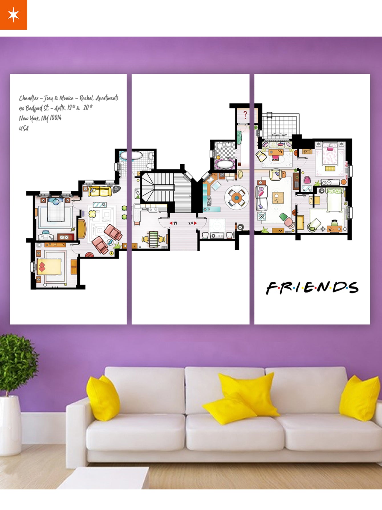 Fandomaniax - Friends Apartment 3 Piece Canvas