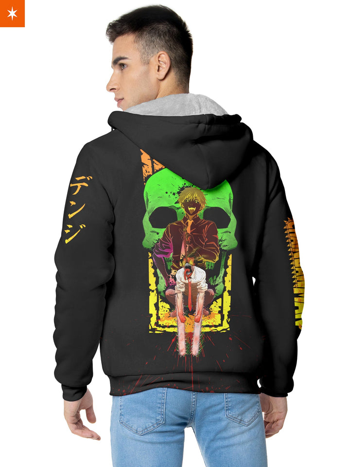 Fandomaniax - Neon Skull Denji Velvet Hoodie