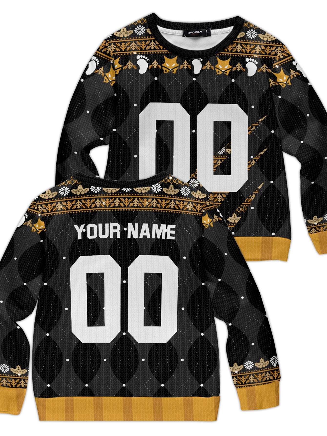 Fandomaniax - Personalized Team MSBY Black Jackals Christmas Kids Unisex Wool Sweater