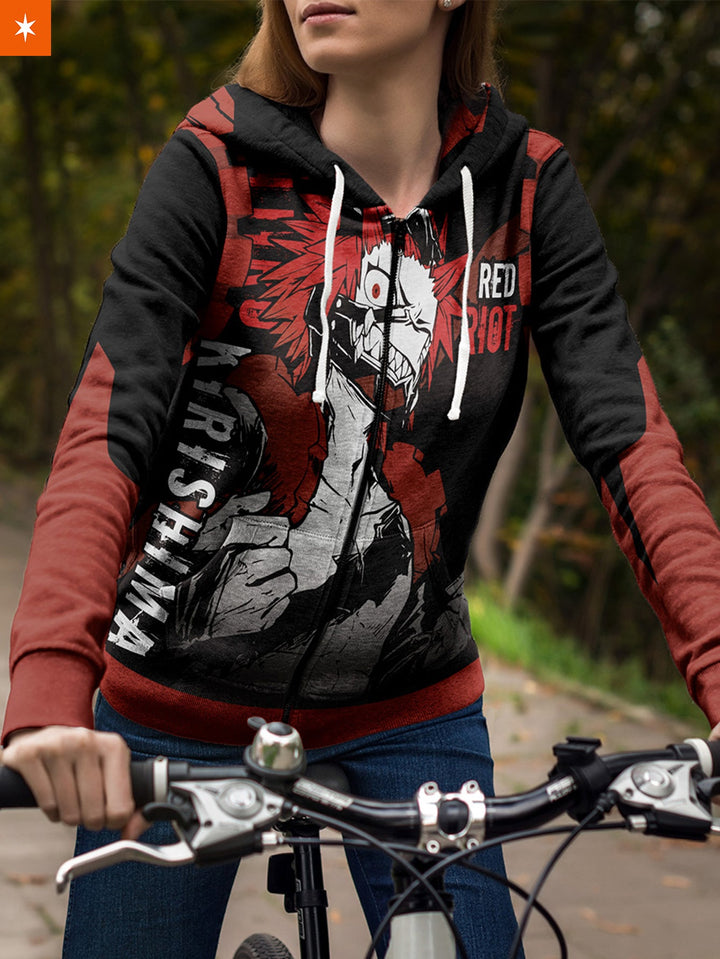 Fandomaniax - Red Riot Kirishima Unisex Zipped Hoodie