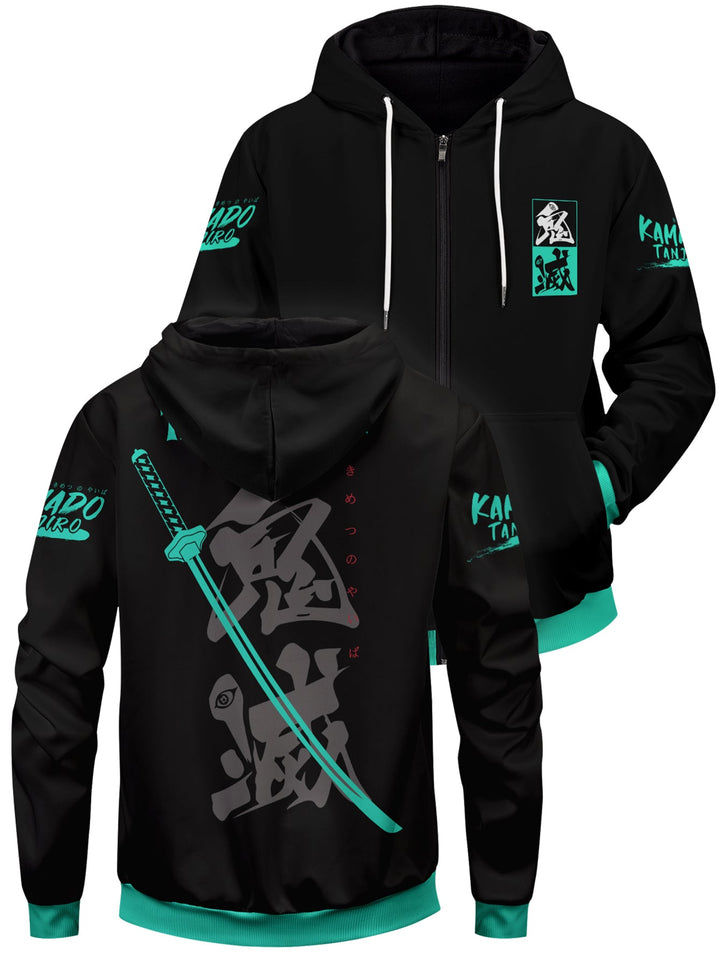 Fandomaniax - [Buy 1 Get 1 SALE] Tanjiro Style Unisex Zipped Hoodie